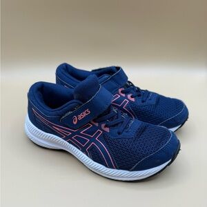 ASICS Contend 8 GS Running Shoes Kids Size 1 Navy Coral Sneakers